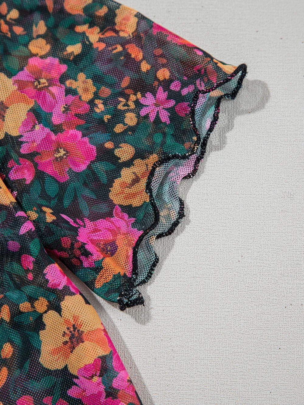Floral Print Mock Neck Short Sleeve Top, image 7