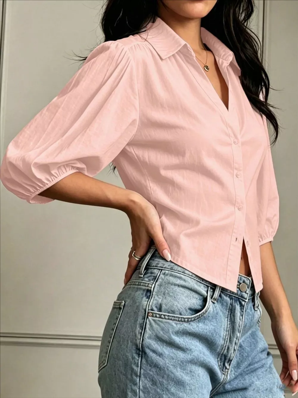 Button-Down Shirt with Puff Sleeves, image 13