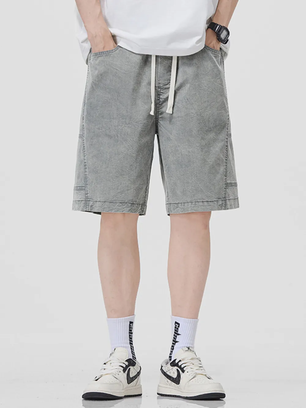 Men's Plus Size Drawstring Washed Denim Shorts, image 3