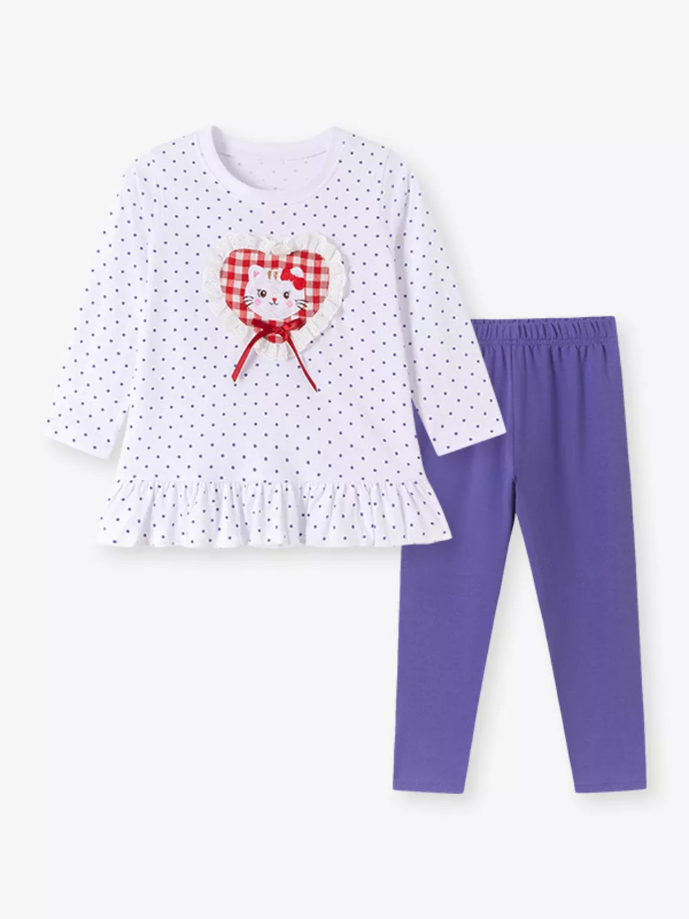 Children's Cat Polka Dot Peplum Top and Solid Leggings Set, image 2