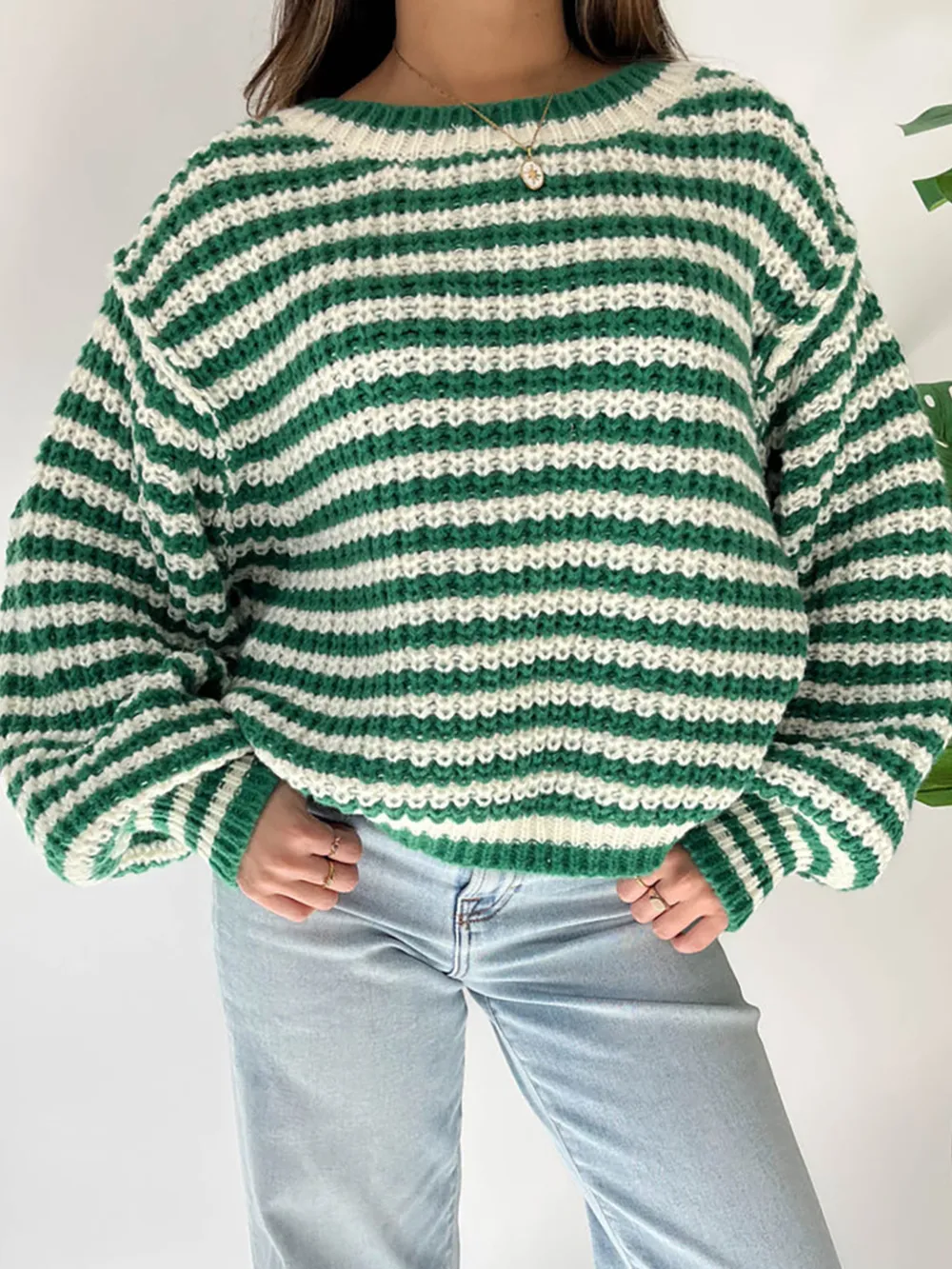Oversized Striped Drop Shoulder Sweater, image 7