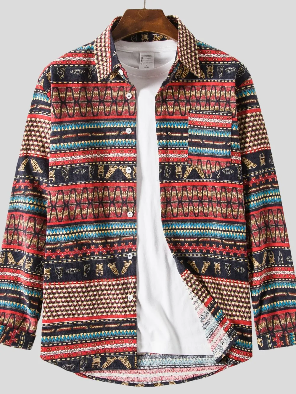 Men's Vintage Ethnic Print Button Down Shirt, image 3