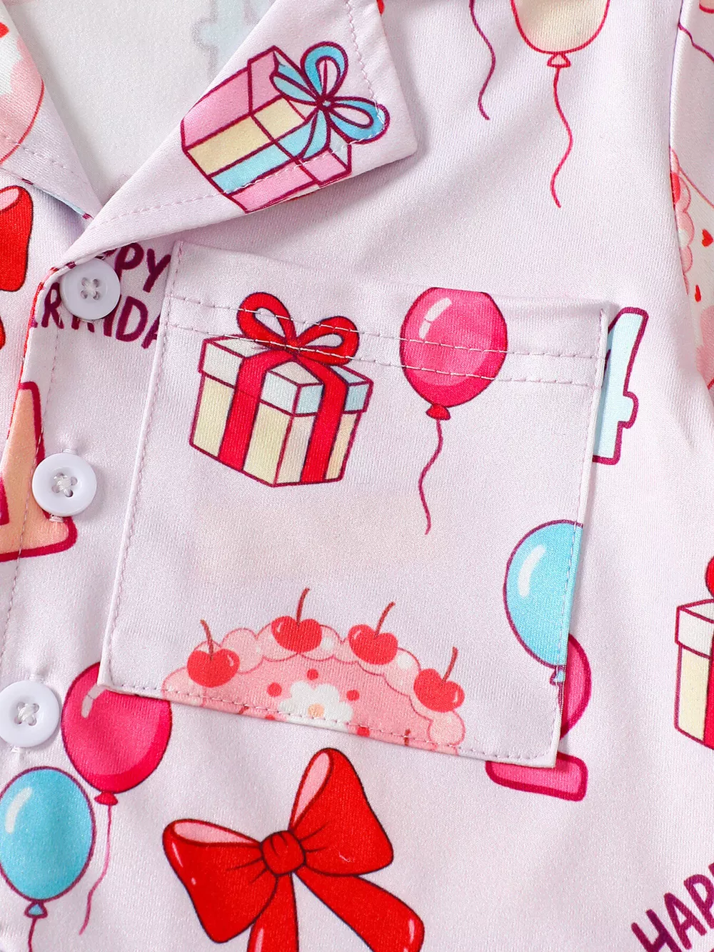 Children's Birthday Cake Print Shirt and Shorts Pajama Set, image 3