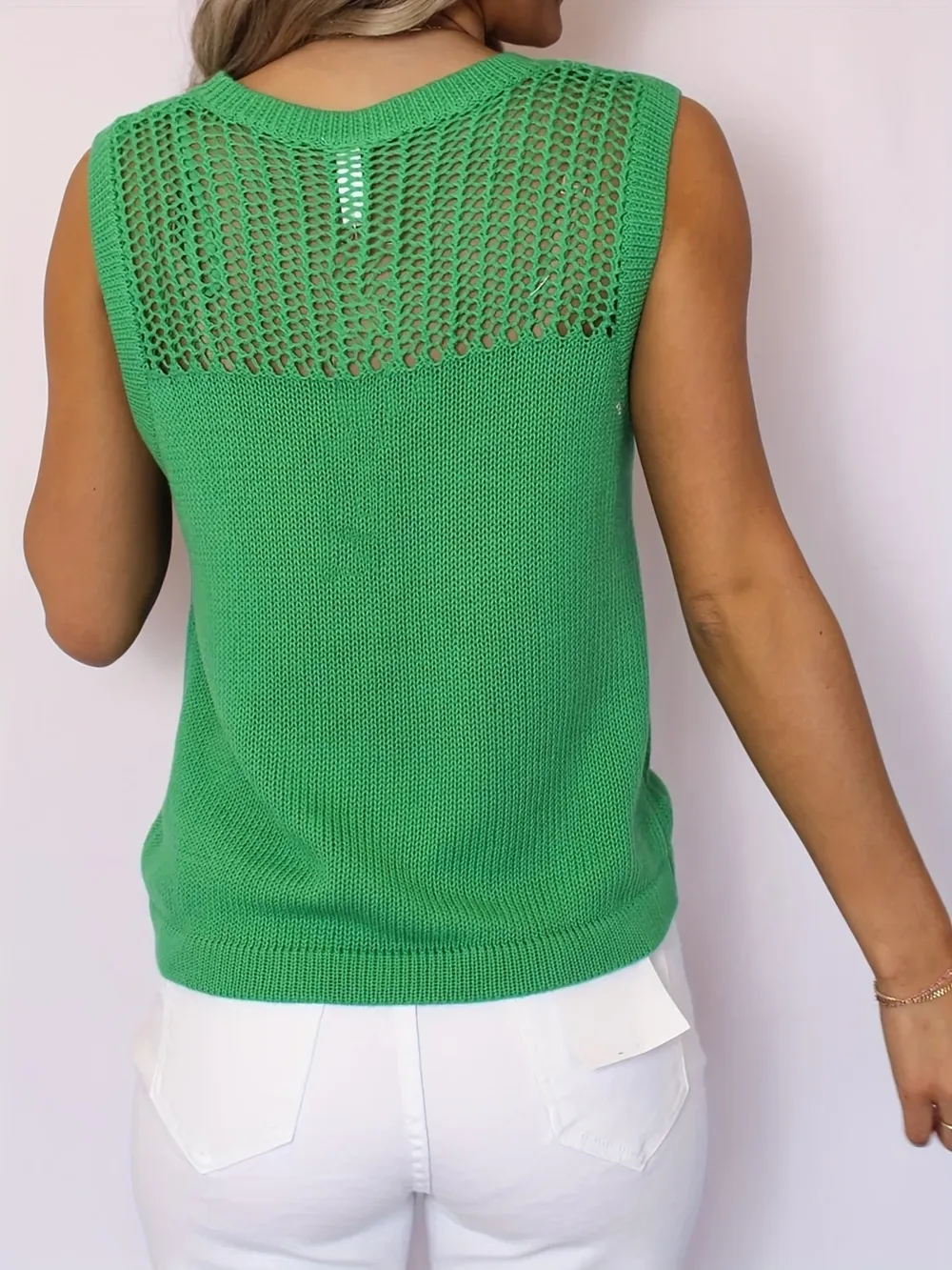 Openwork Round Neck Sweater Vest, image 5
