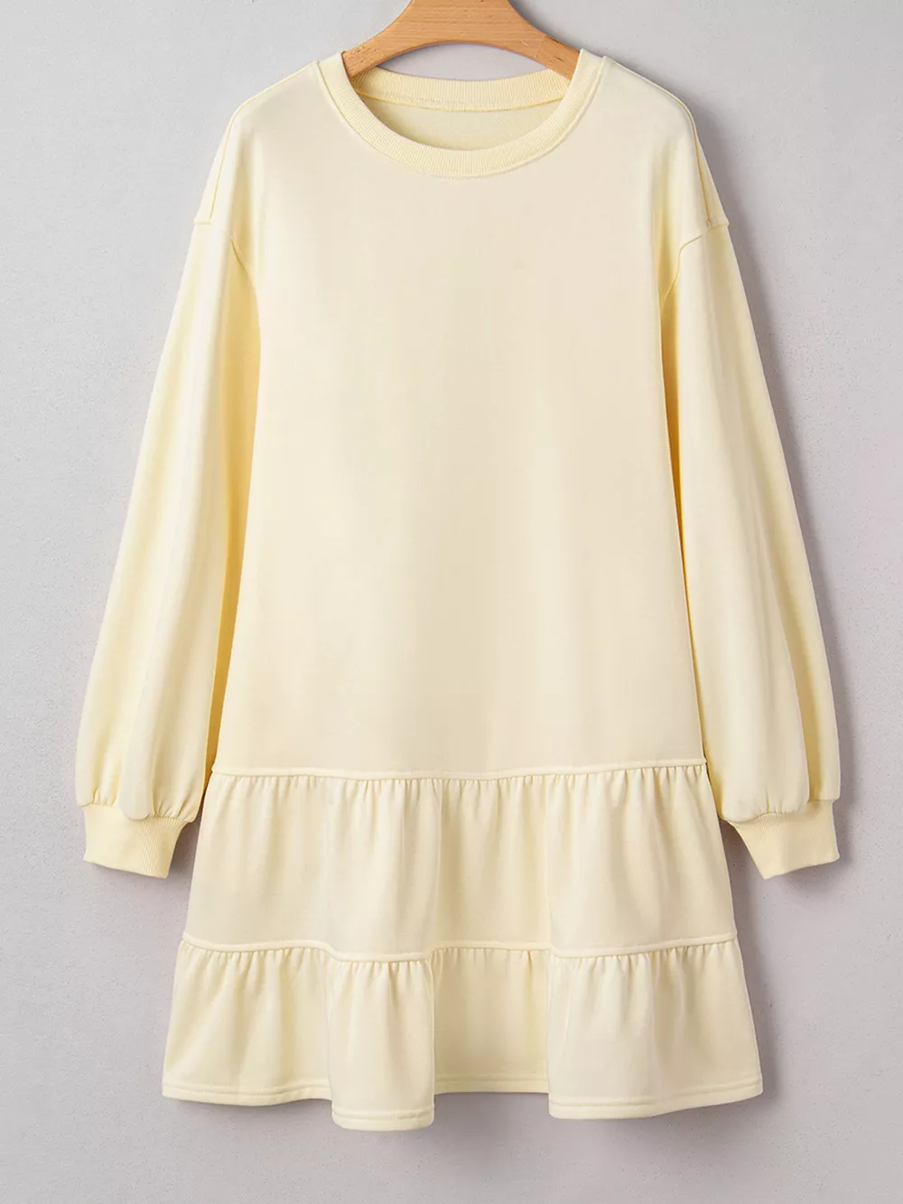Double Tiered Ruffle Hem Long Sleeve Loose Mini Dress, image 9