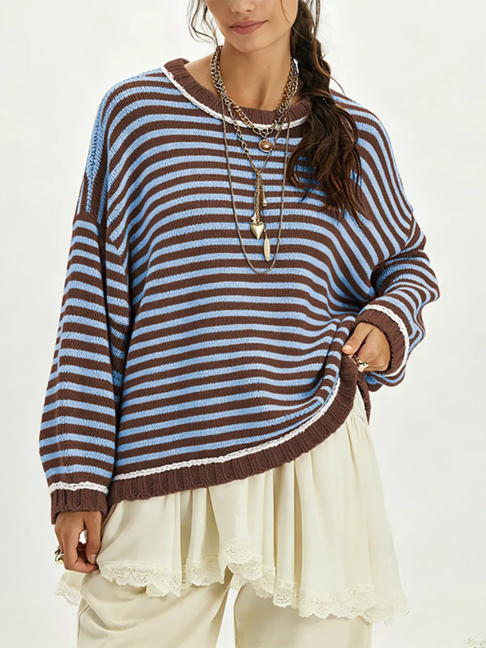 Oversized Striped Dropped Shoulder Sweater