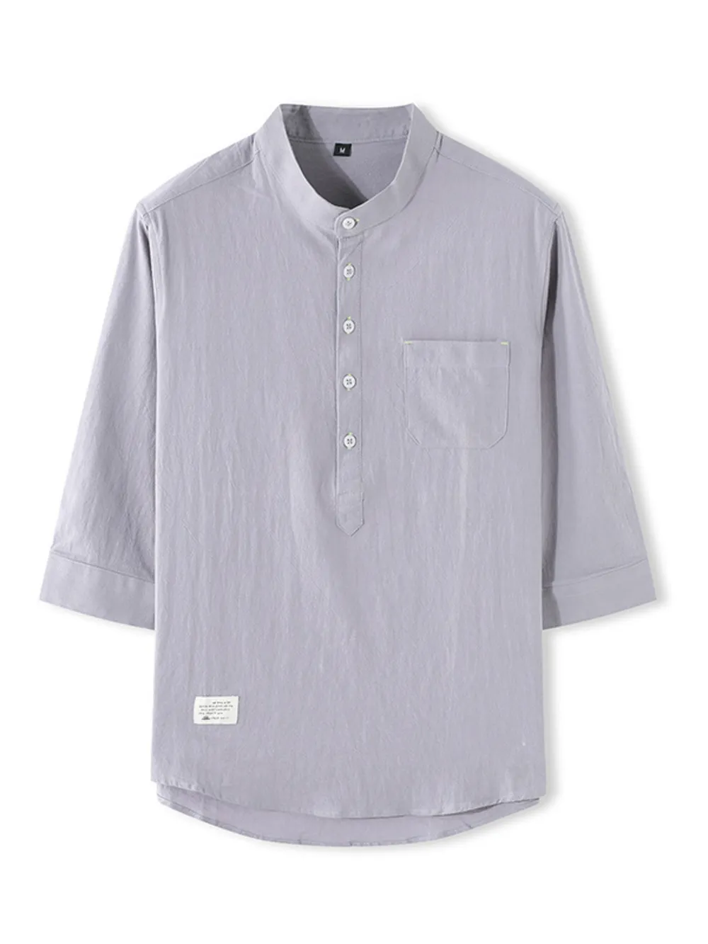Men's Full Size Casual Mandarin Collar 3/4 Sleeve Shirt Plus Size, image 2