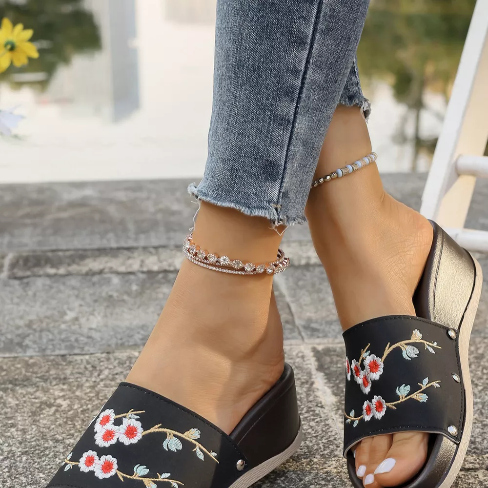 Floral Embroidered Wedge Sandals, image 31