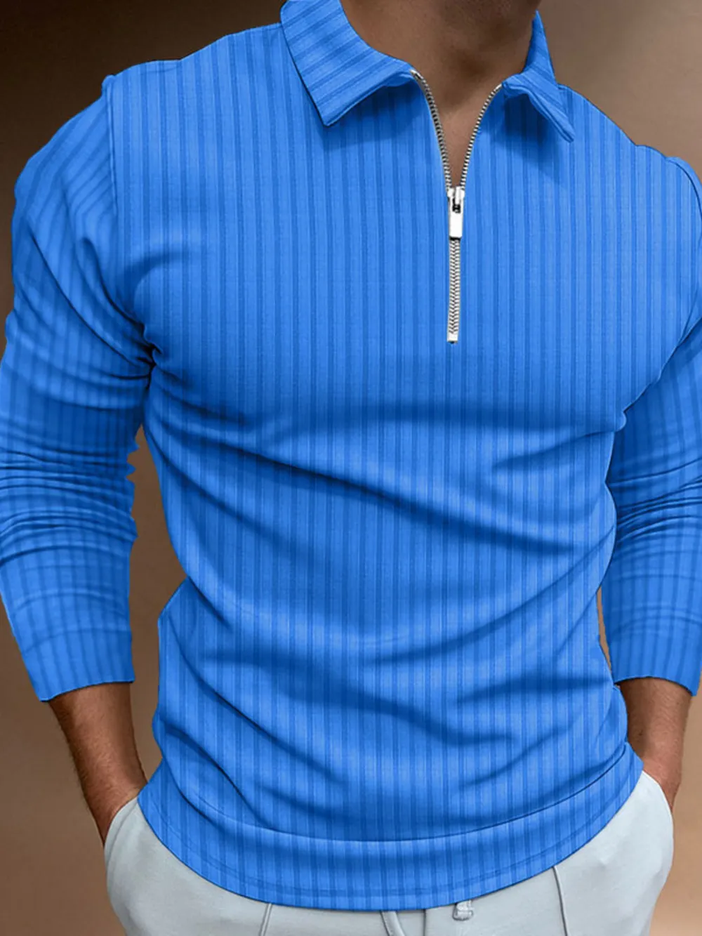 Men's Full Size Zip Detail Long Sleeve Polo Plus Size, image 11