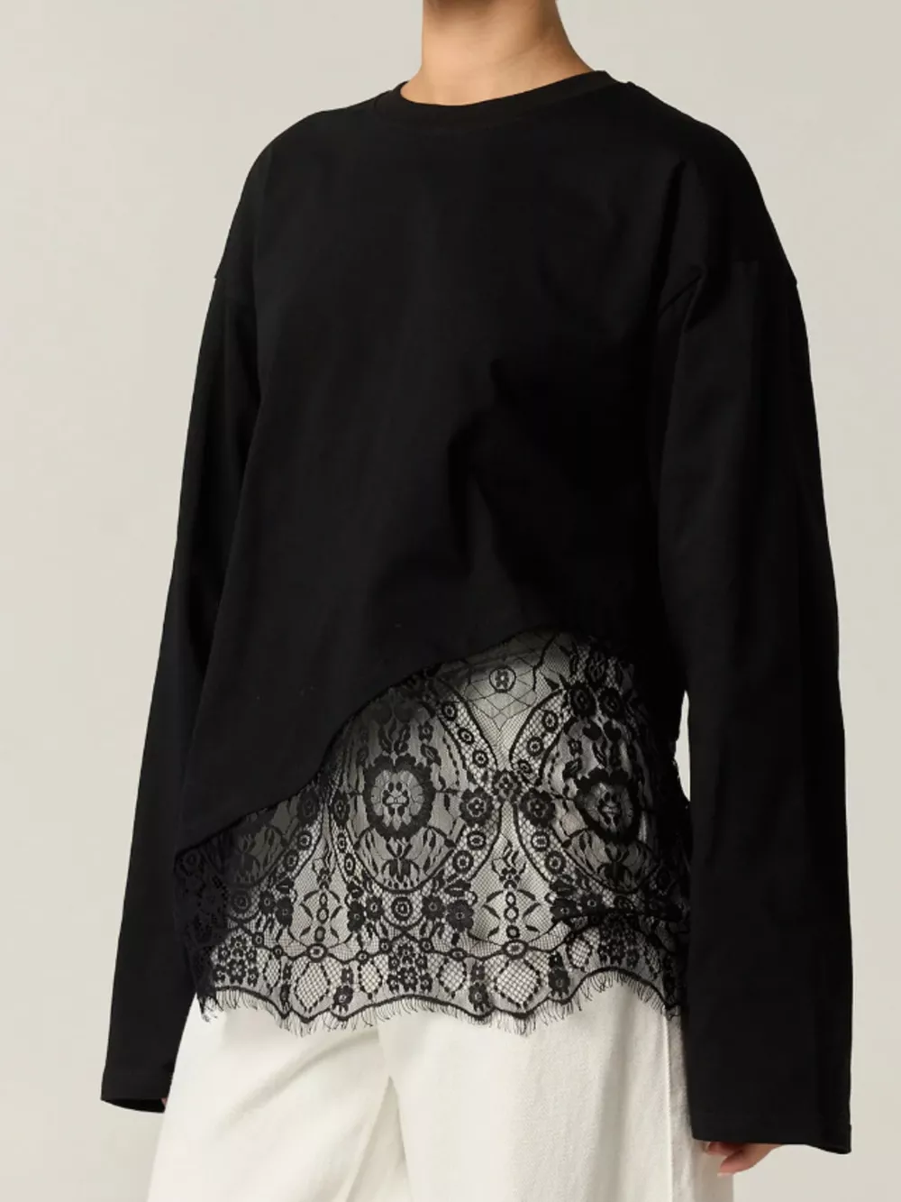 Long-Sleeve T-Shirt with Asymmetric Lace Hem, image 7