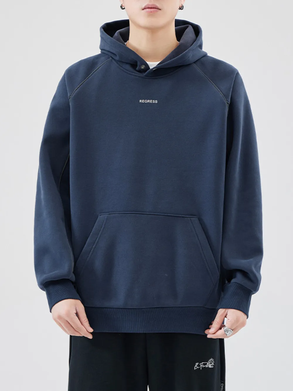Men's Plus Size Kangaroo Pocket Raglan Sleeve Hoodie, image 2