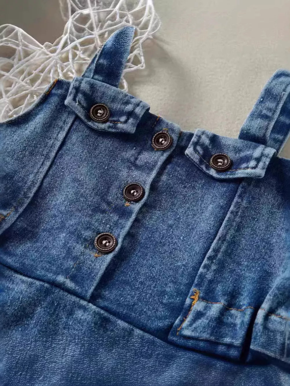 Children's Ruffled Hem Denim Overall Dress, image 2