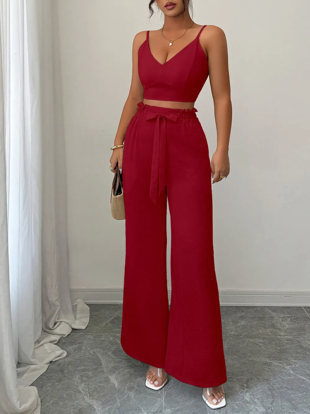 V-Neck Cami and Wide Leg Pants Set, image 4