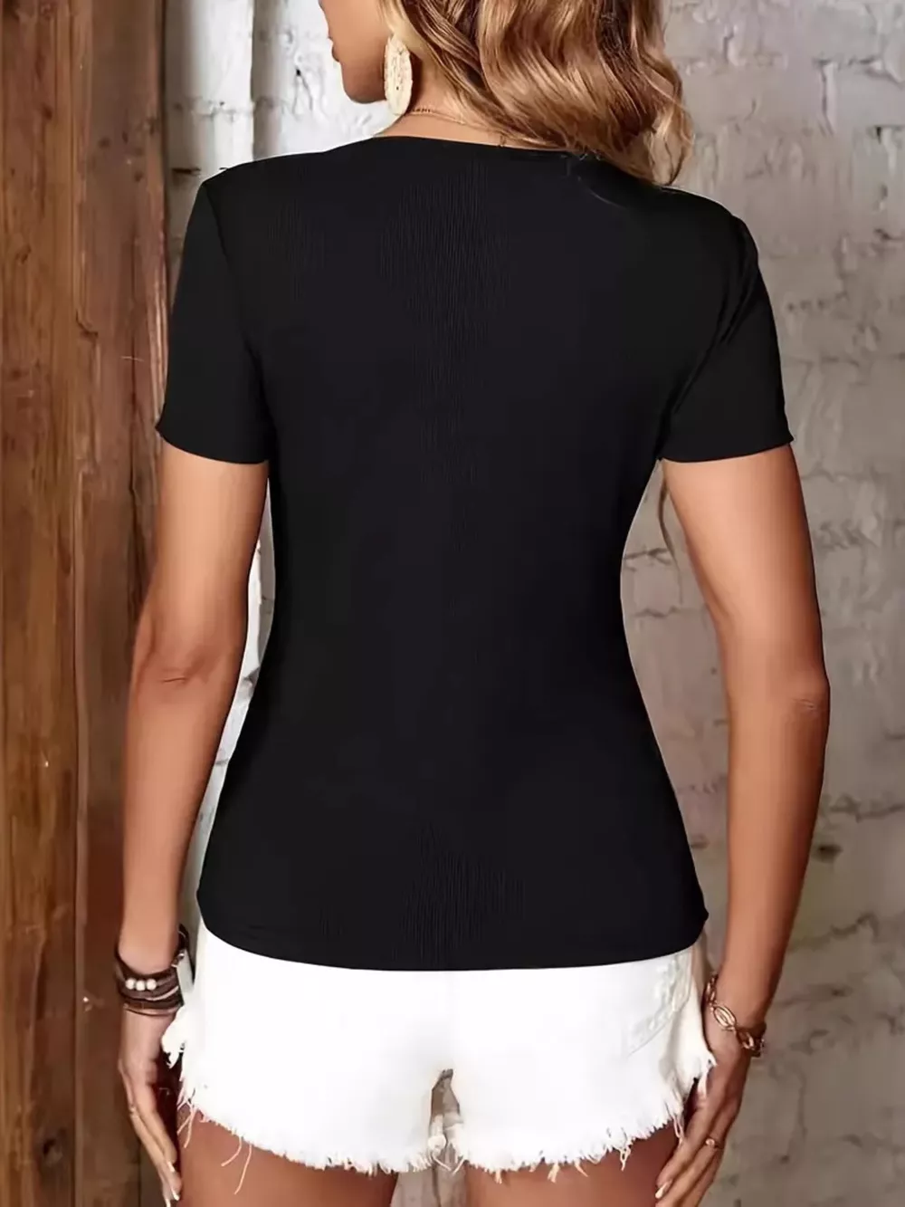 Zipper Front Short Sleeve T-Shirt, image 3