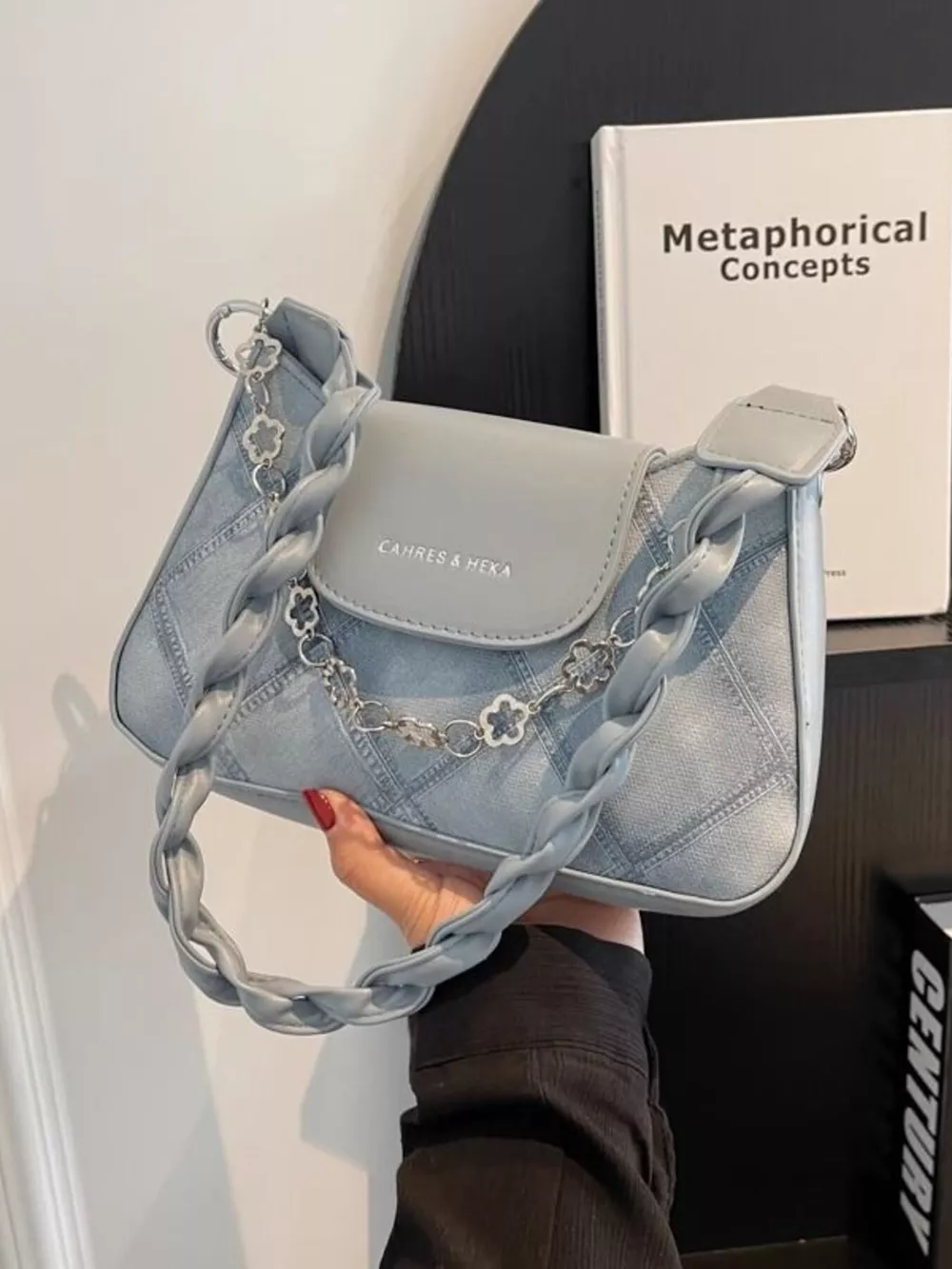 Chain Decor Leather Shoulder Bag, image 7