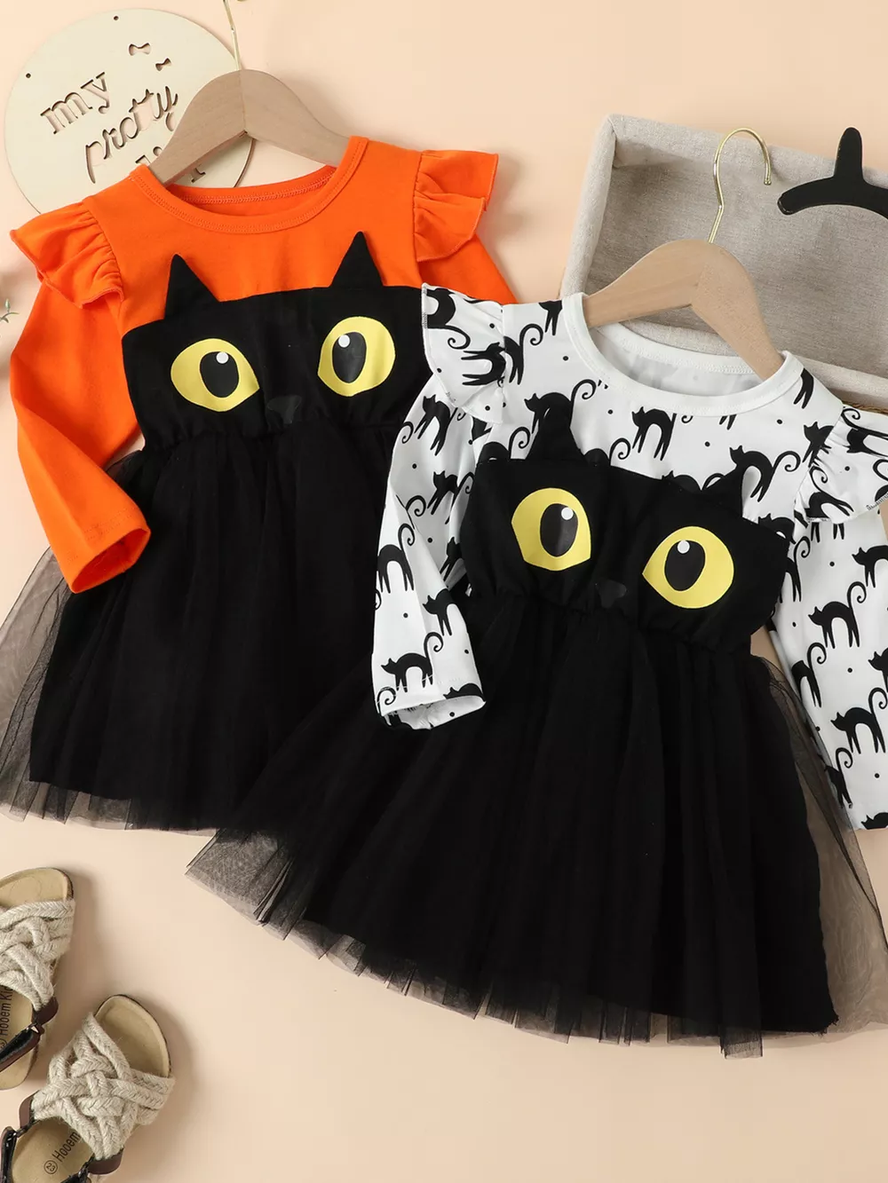 Children's Halloween Cat Eye Ruffle Tulle Dress, image 2