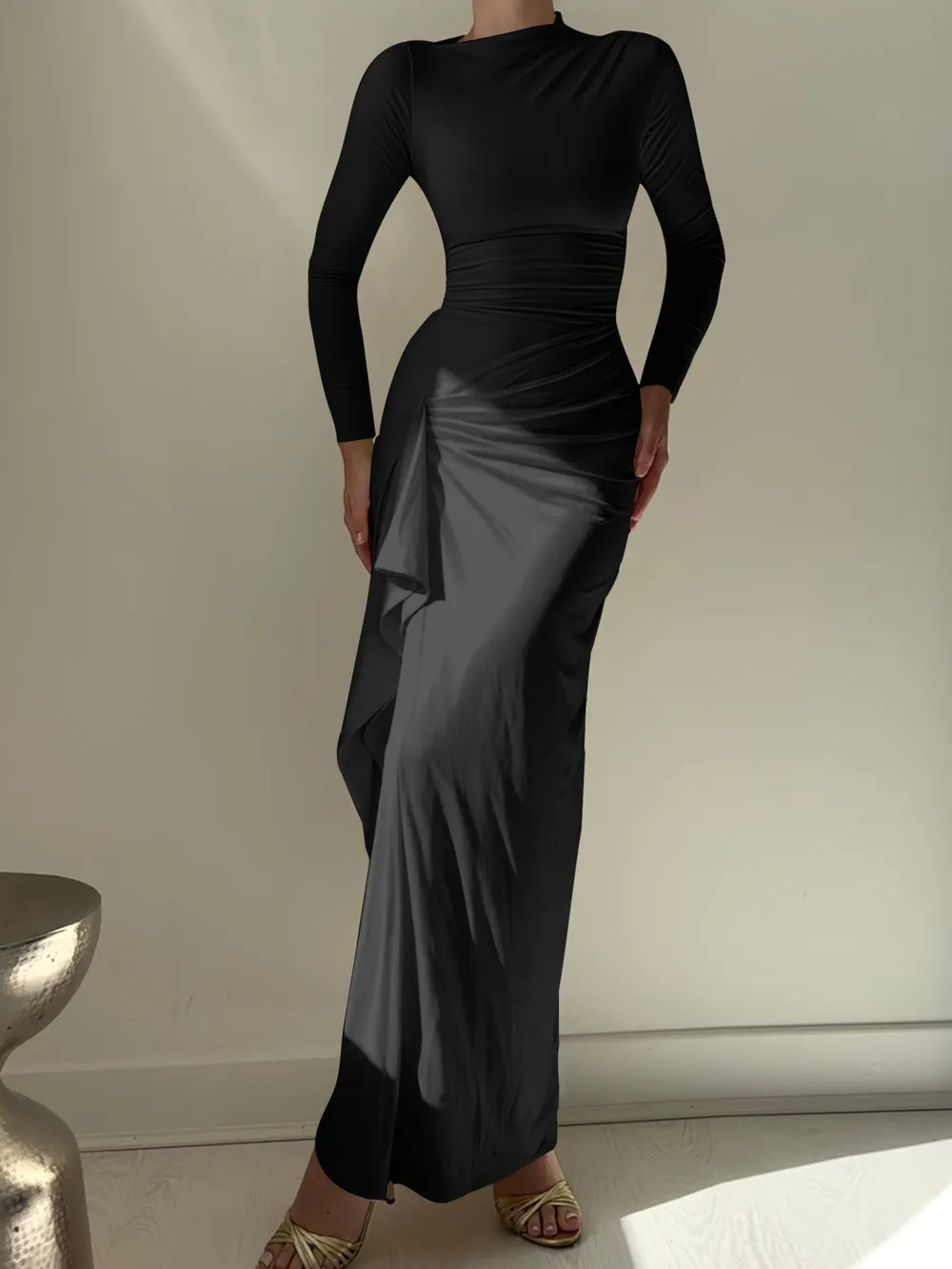 Ruched Long Sleeve Maxi Dress, image 6