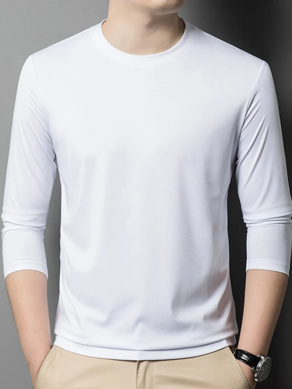 Men's Plus Size Round Neck Long Sleeve T-Shirt, image 10