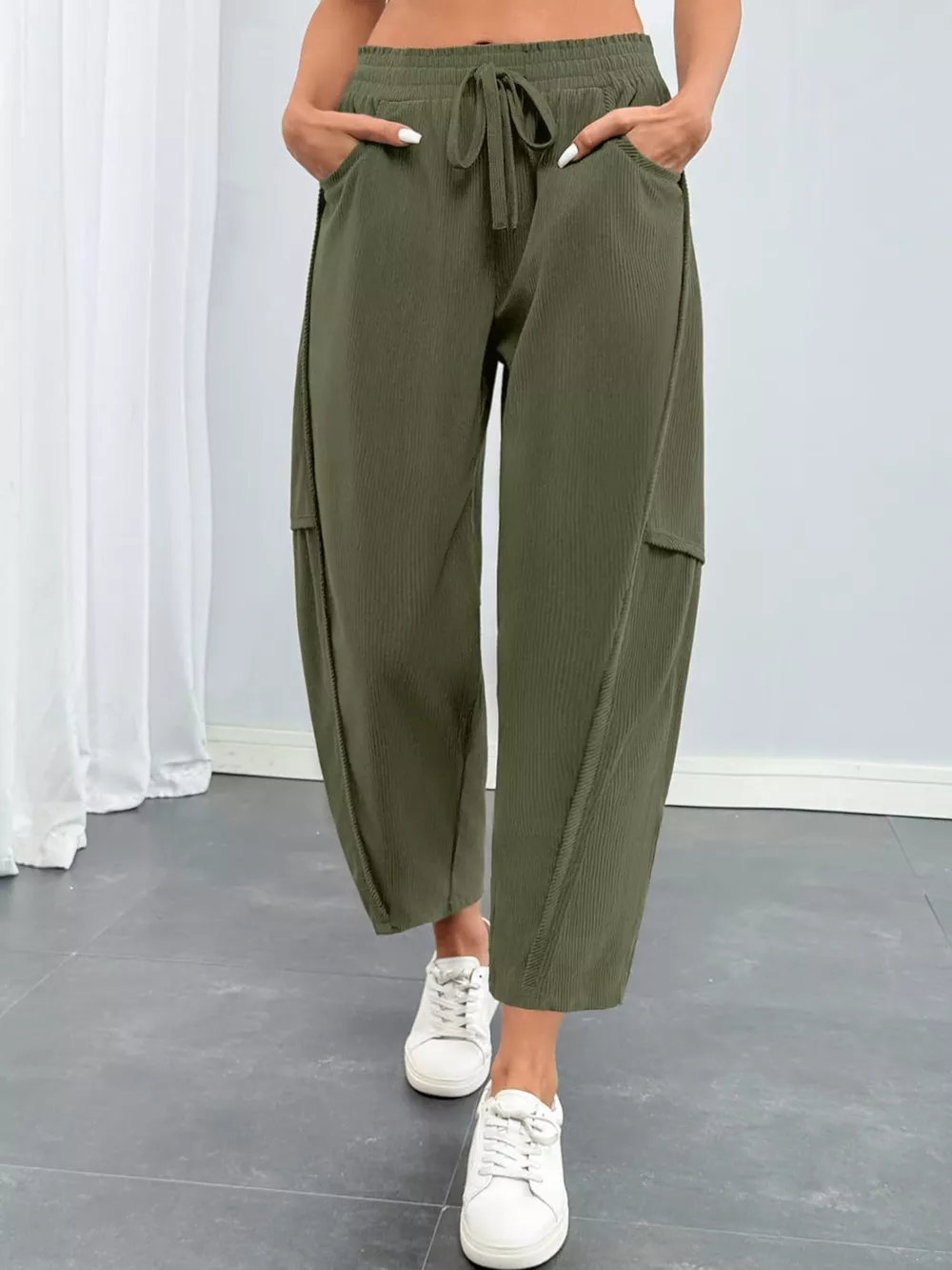 Drawstring Corduroy Pants, image 4