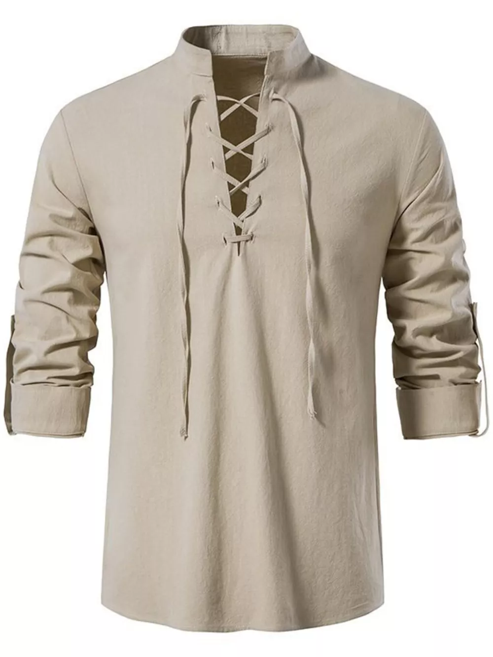 Men's Full Size Casual Lace-Up Long Sleeve Shirt Plus Size, image 8