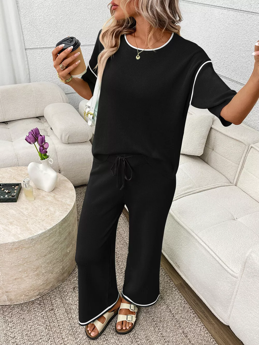 Round Neck Half Sleeve Top and Pants Set, image 11