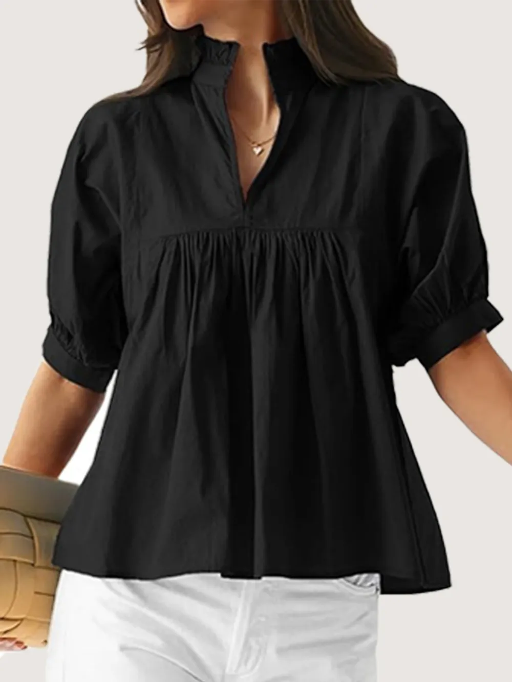 Notched Puff Sleeve Blouse, image 13