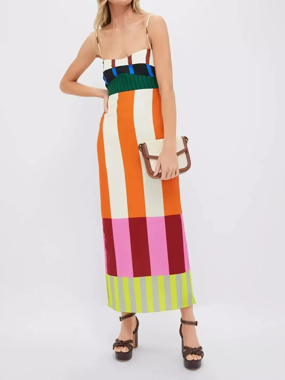 Color-Block Striped Spaghetti Strap Midi Dress, image 2