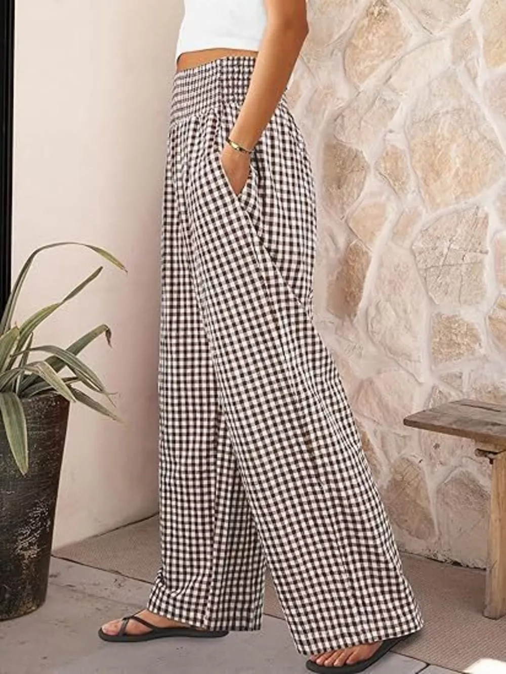 Gingham Wide-Leg Pants, image 14