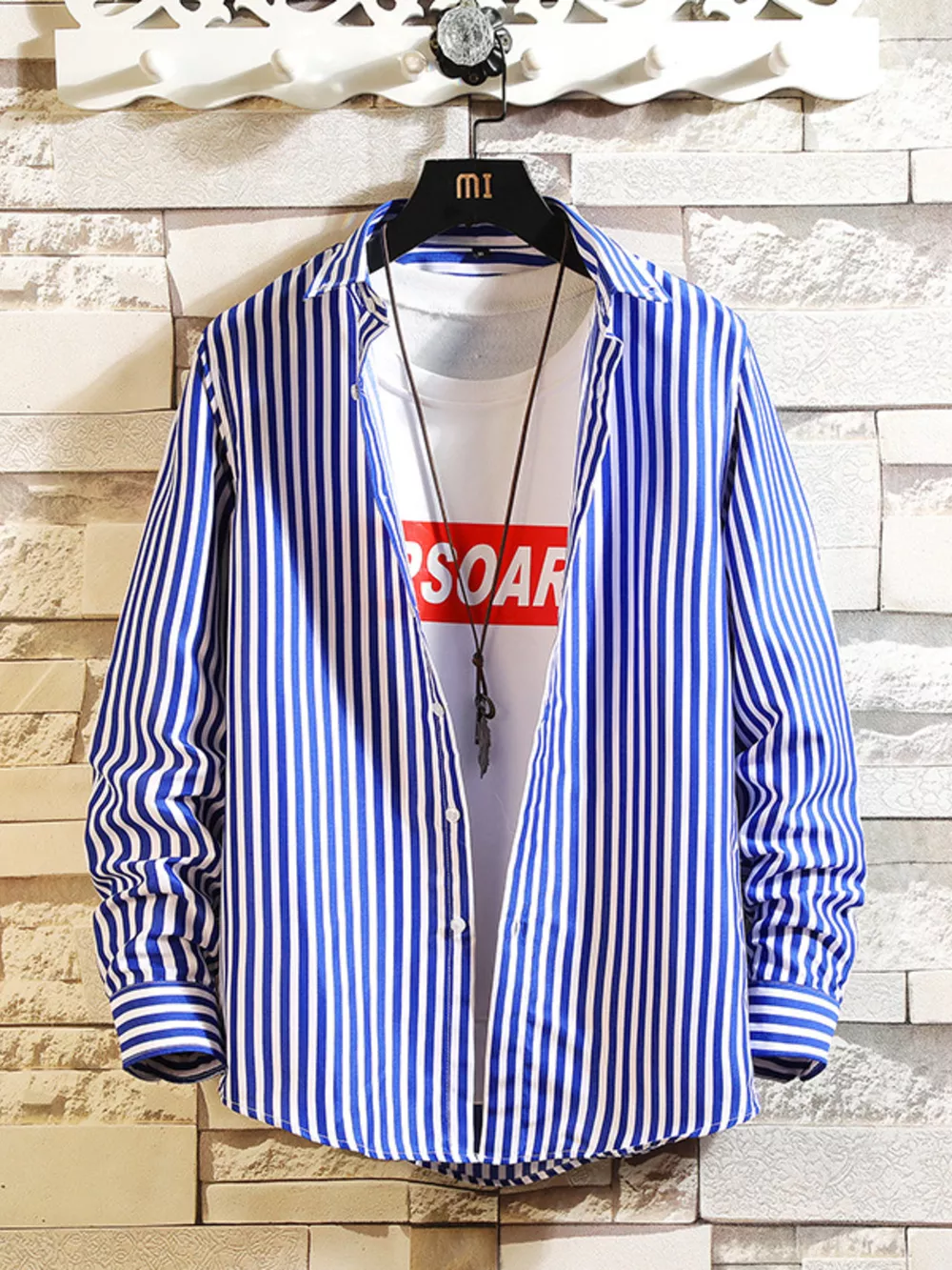 Men's Plus Size Striped Button Up Casual Shirt, image 2