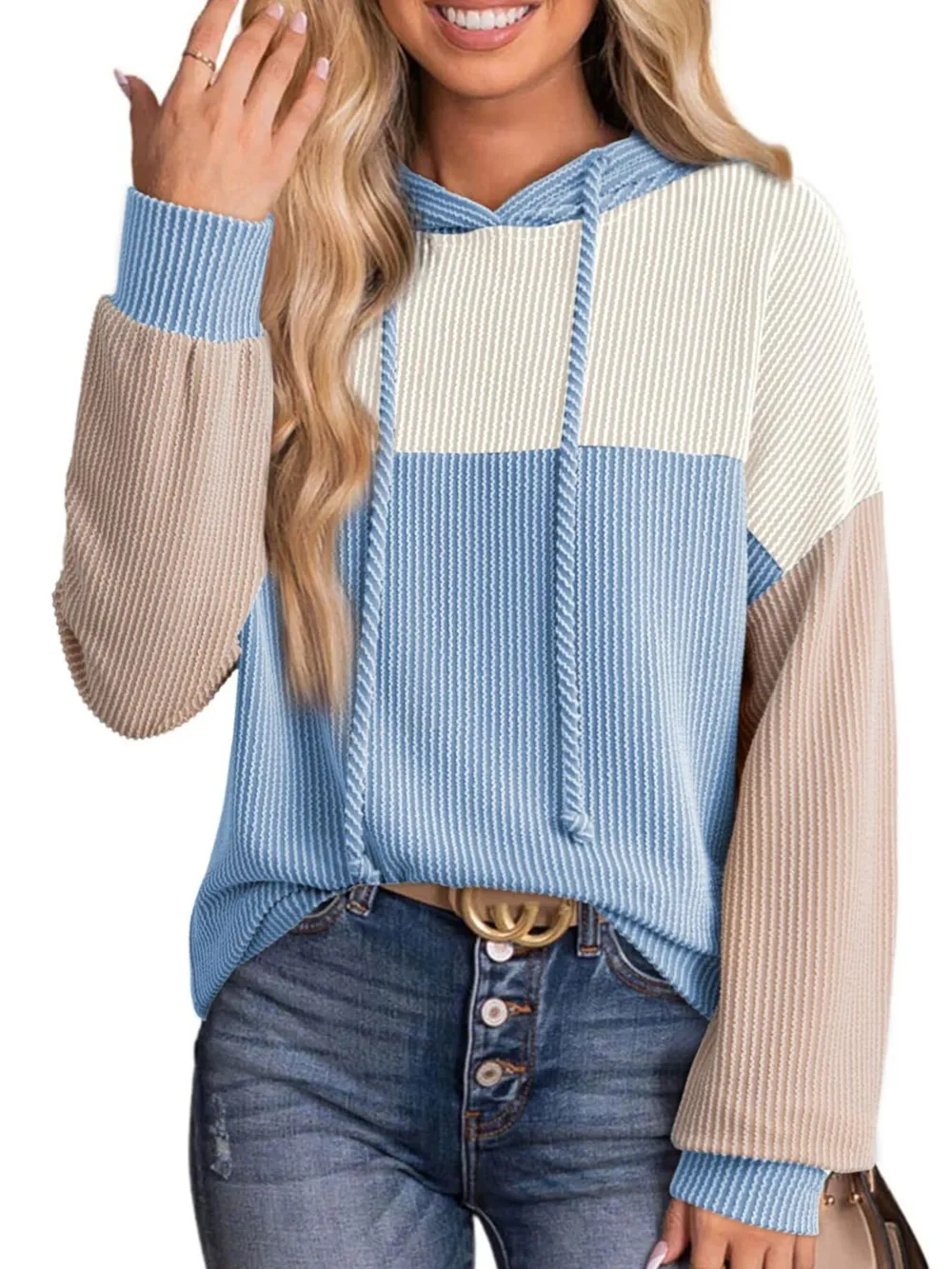 Drawstring Color Block Long Sleeve Hoodie, image 12