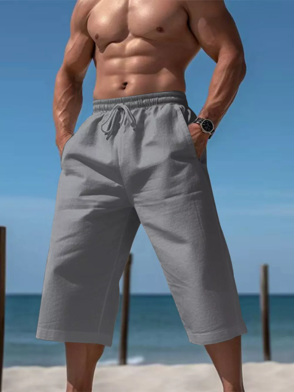 Men's Full Size Casual Drawstring Cropped Pants Plus Size, image 6