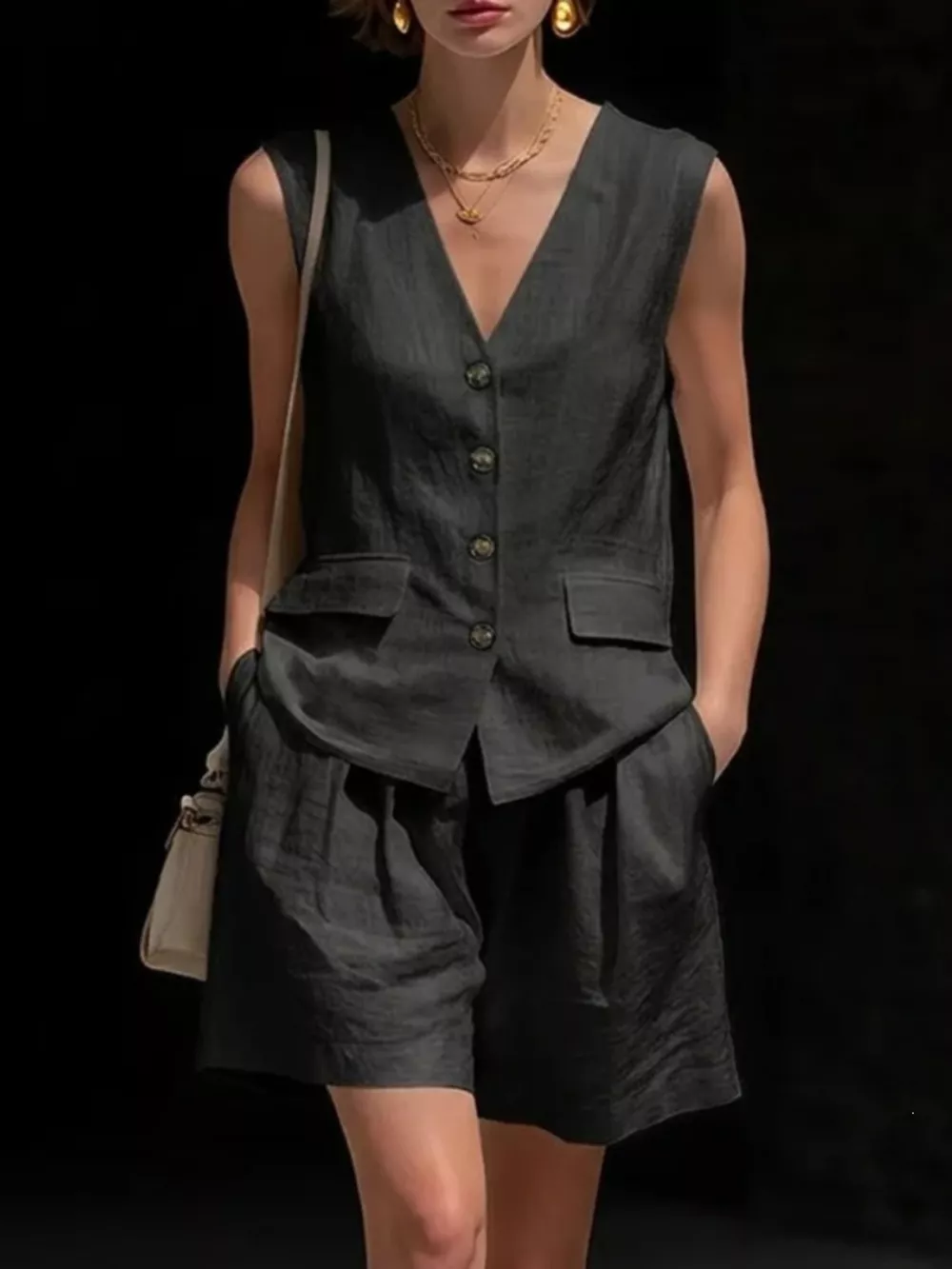 Full Size Sleeveless Vest and Shorts Set Plus Size, image 3