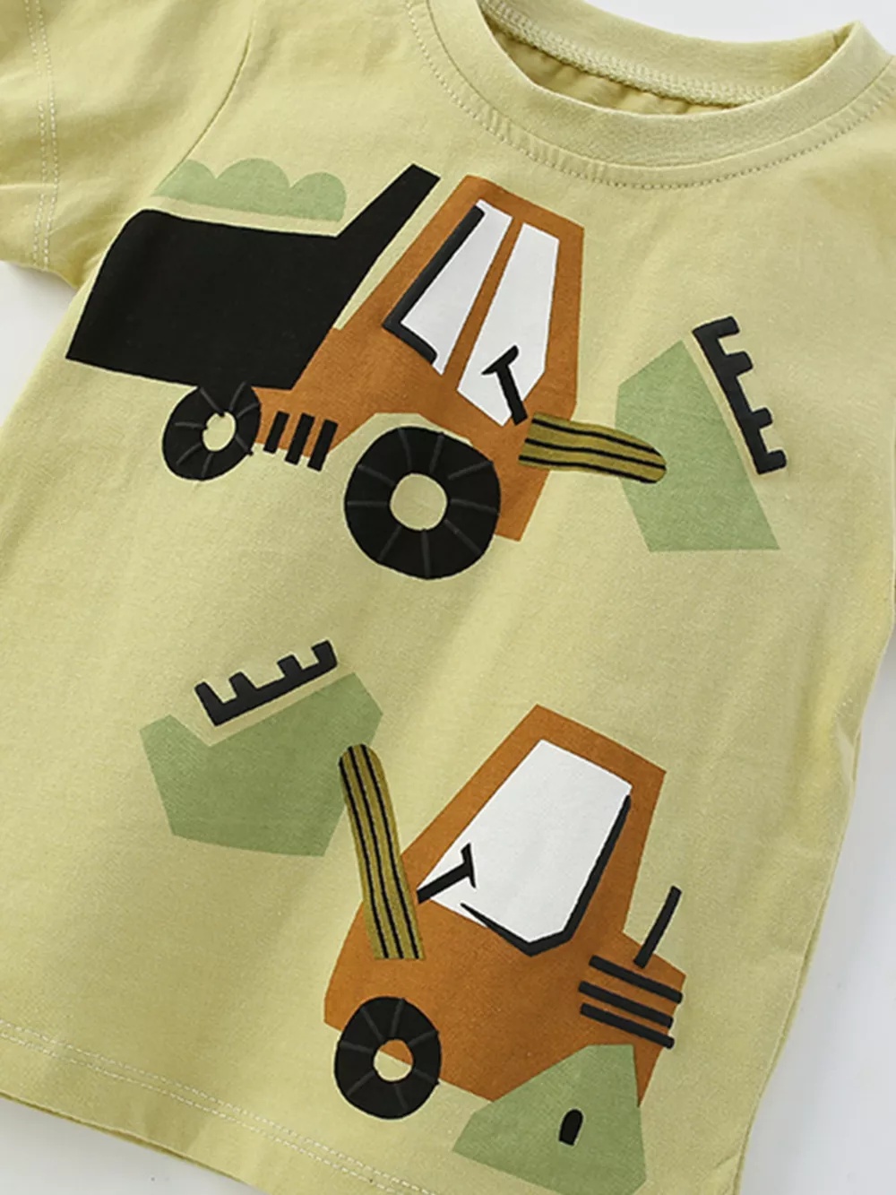 Children's Cartoon Excavator Round Neck Tee and Shorts Set, image 3