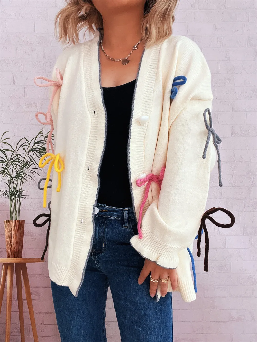 Bow Tie Button Up Cardigan, image 3