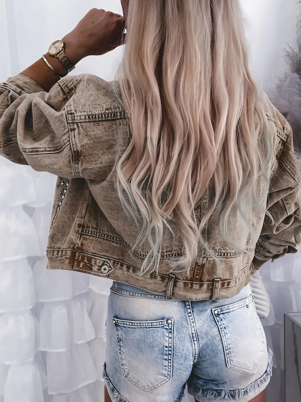 Studded Button Up Denim Jacket, image 4