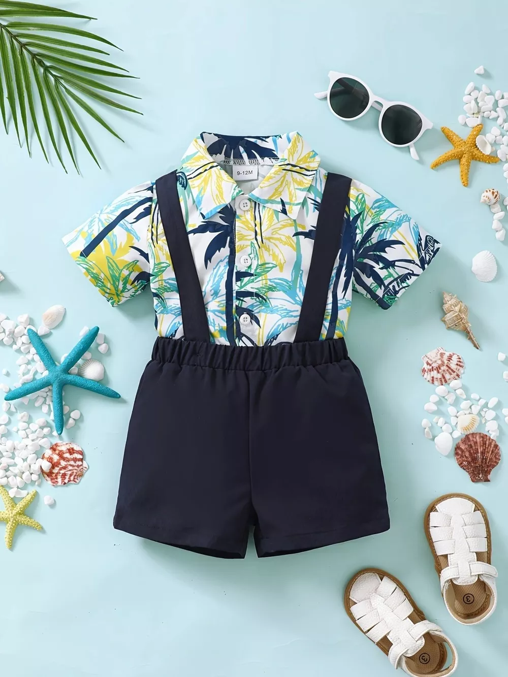 Children's Tropical Print Shirt & Suspender Shorts Set, image 2