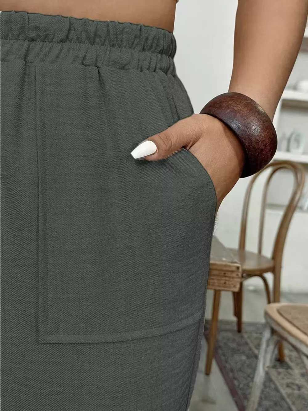Plus Size High-Waisted Elastic Waist Pants with Pockets, image 8