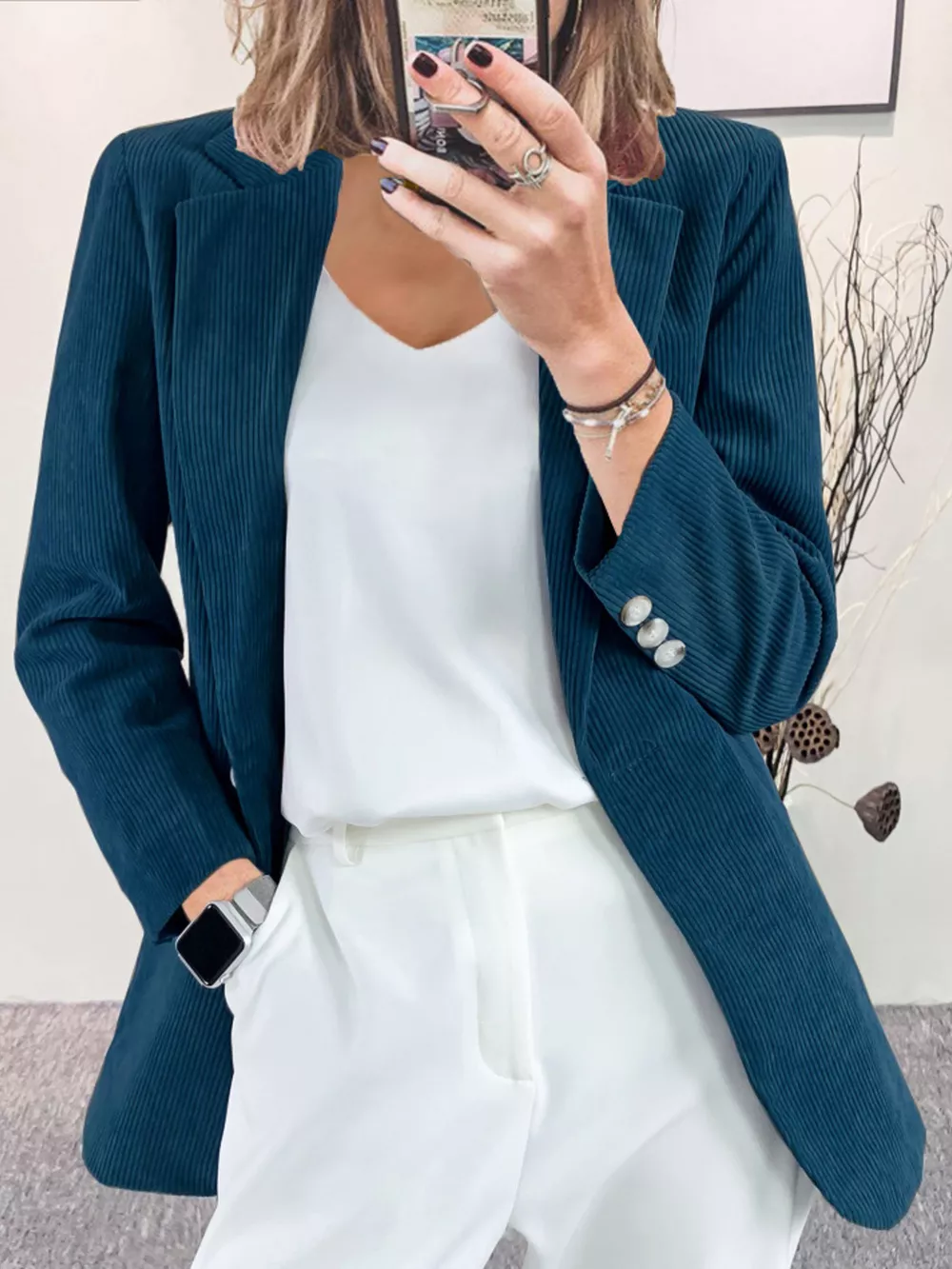 Corduroy Lapel Collar Casual Blazer, image 13