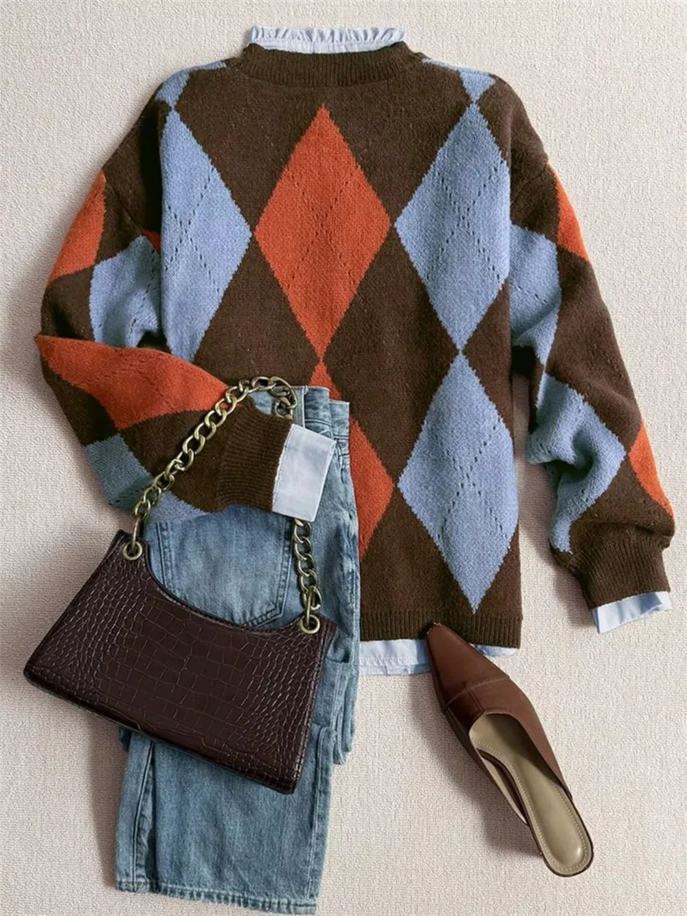 Vintage Argyle Round Neck Sweater, image 4