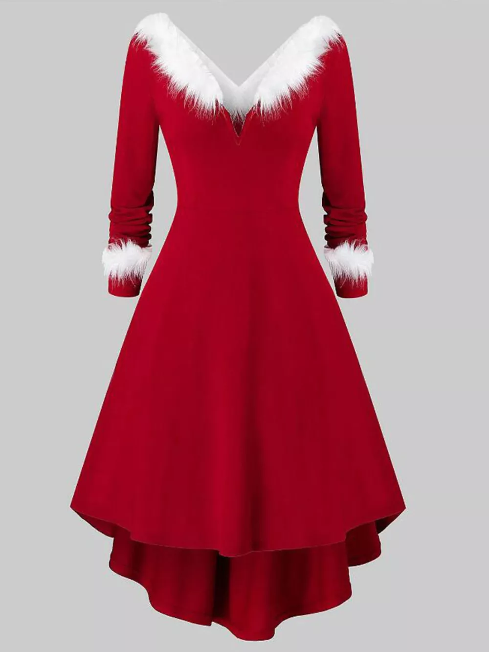 Fuzzy Trim Long Sleeve Christmas Dress, image 3