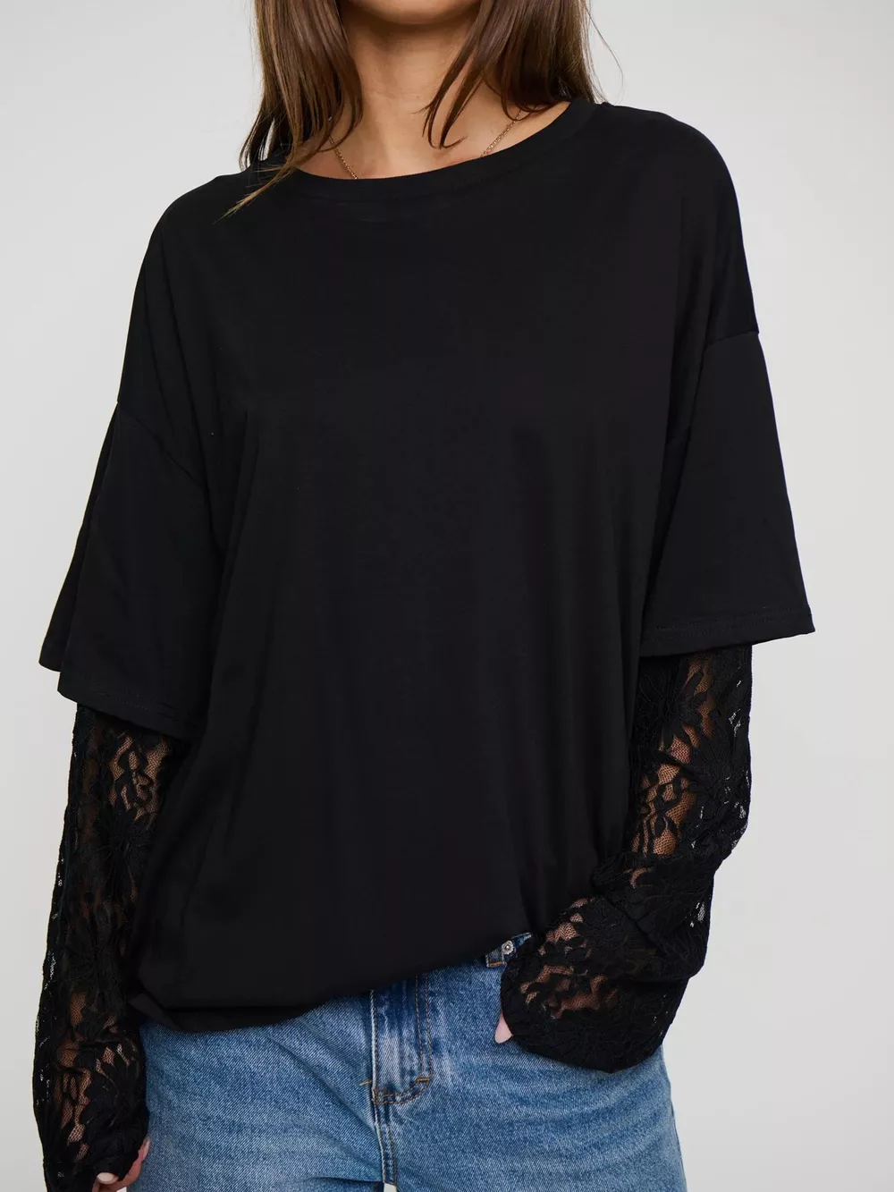 Layered Lace-Sleeve T-Shirt, image 6