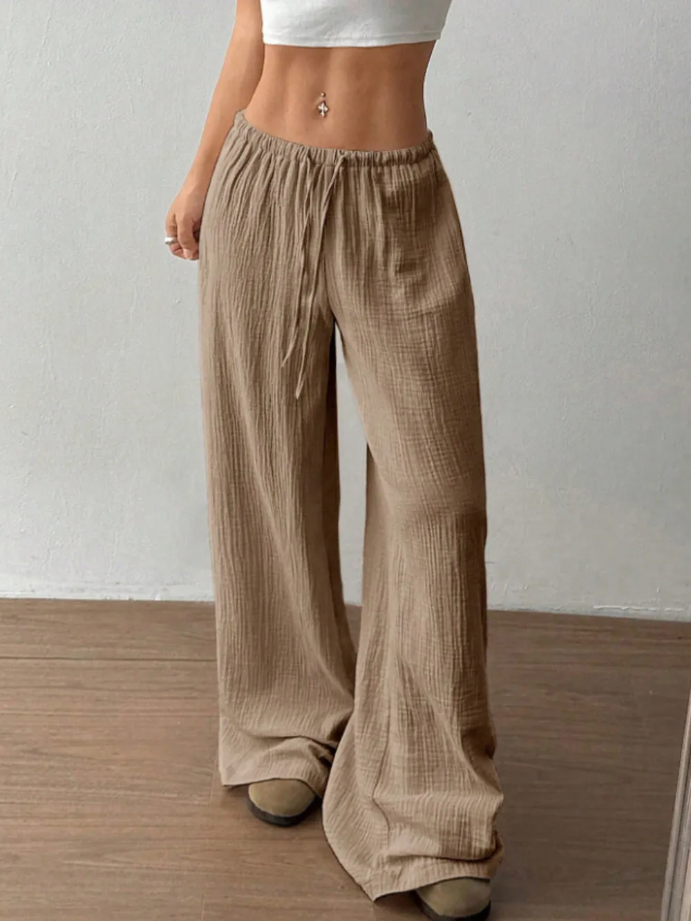 Wide Leg Drawstring Casual Pants, image 30