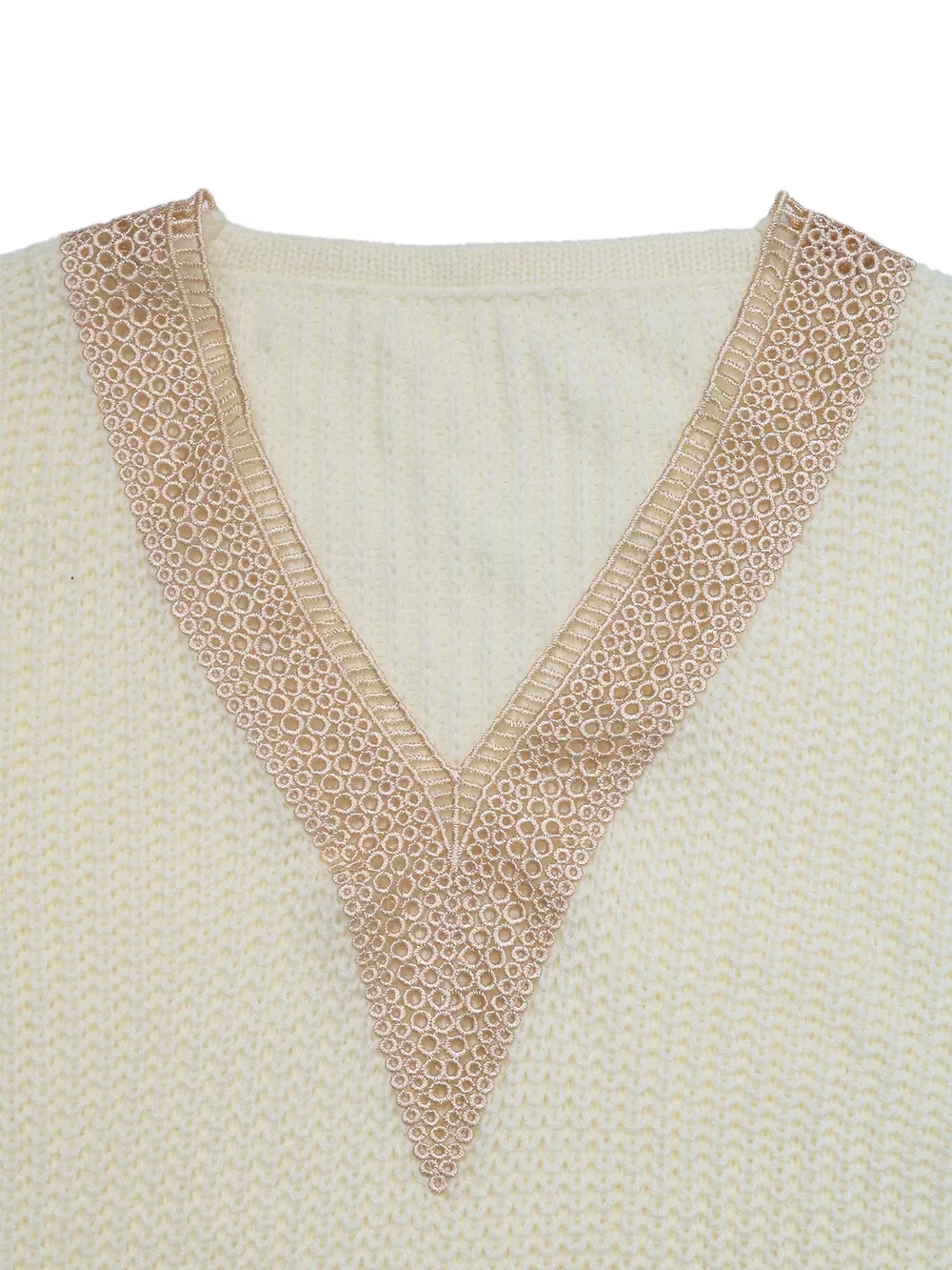 Openwork V-Neck Long Sleeve Sweater, image 7