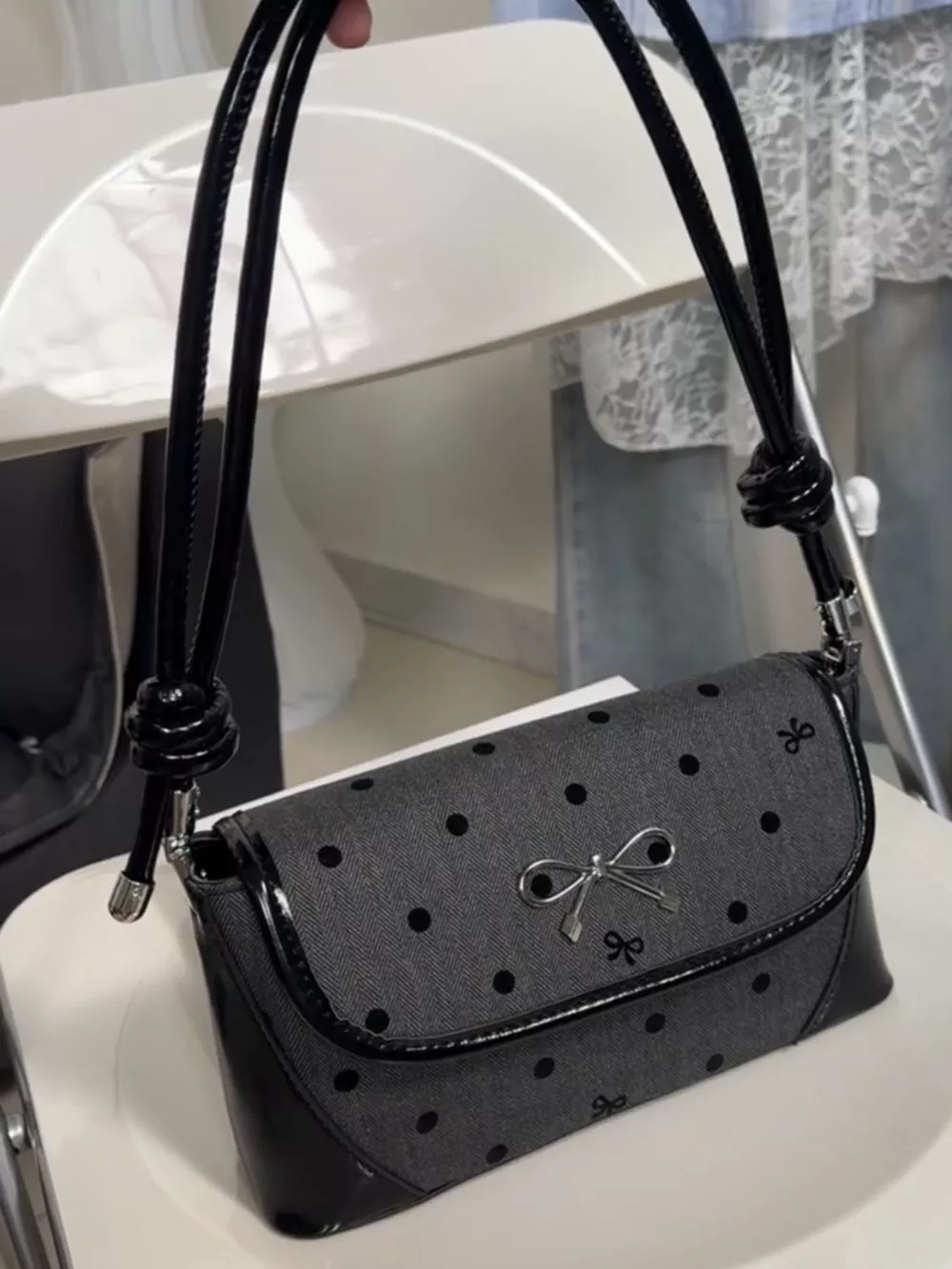 Bow Decor Flap Shoulder Bag, image 4