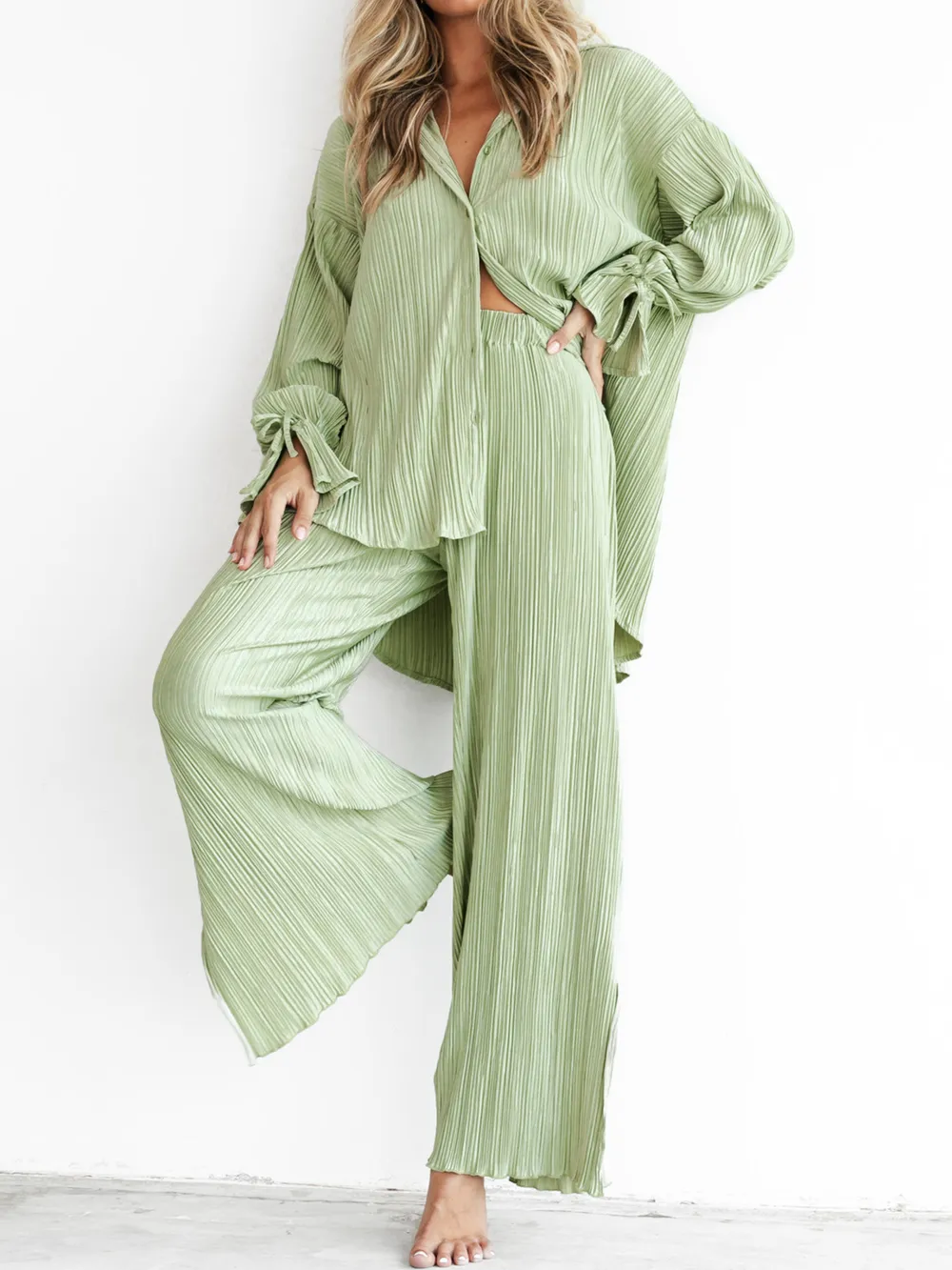 Button Up Long Sleeve Top and Pants Set, image 25