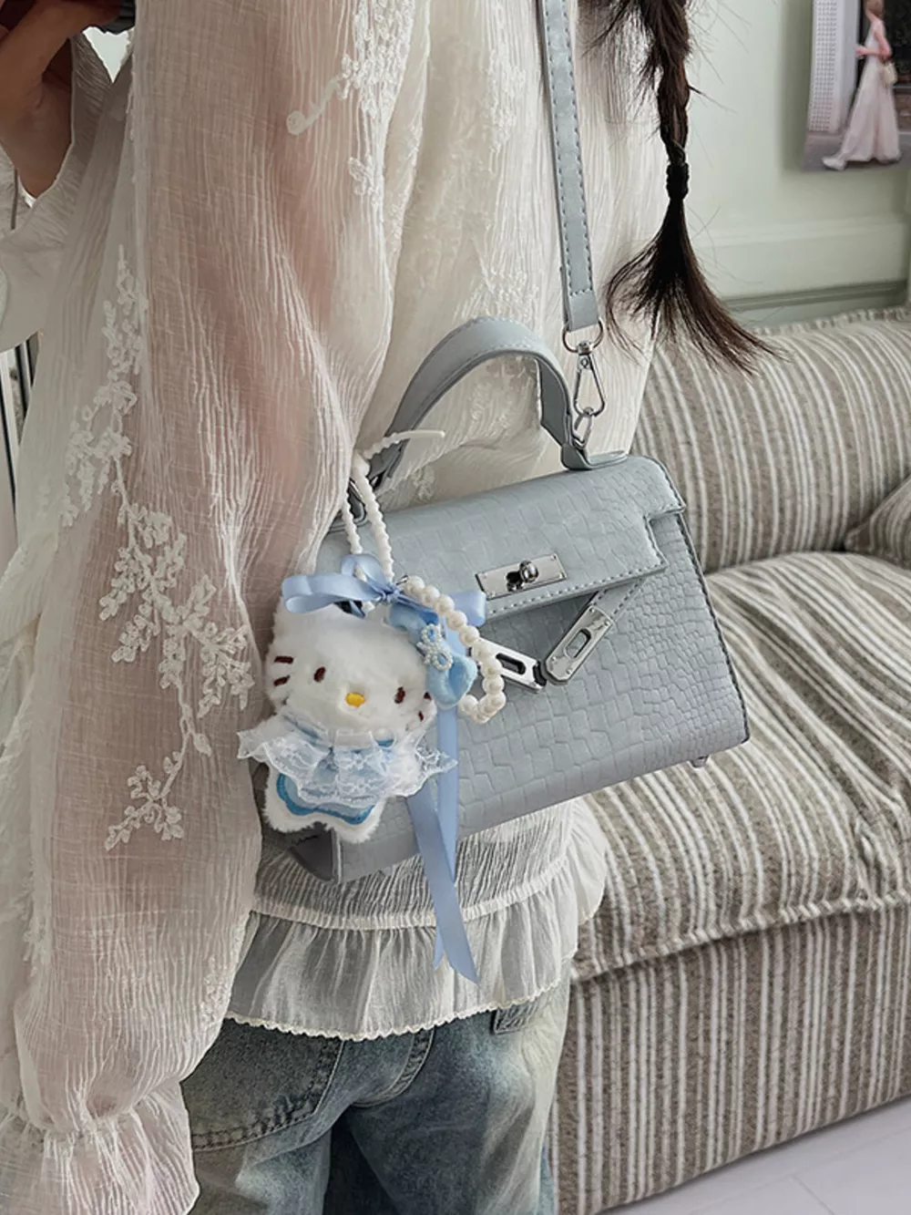Croc-Embossed Mini Crossbody Bag, image 3