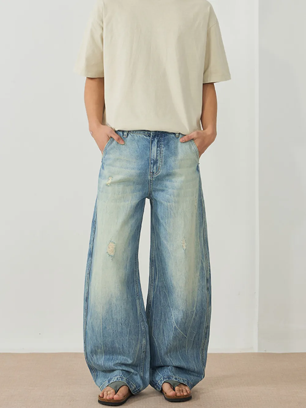 Men's Wash Wide Leg Jeans