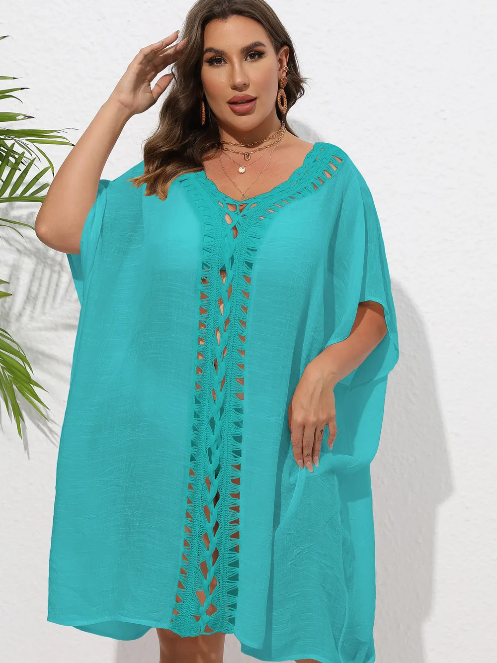 Crochet Trim V-Neck Beach Cover Up Dress, image 26