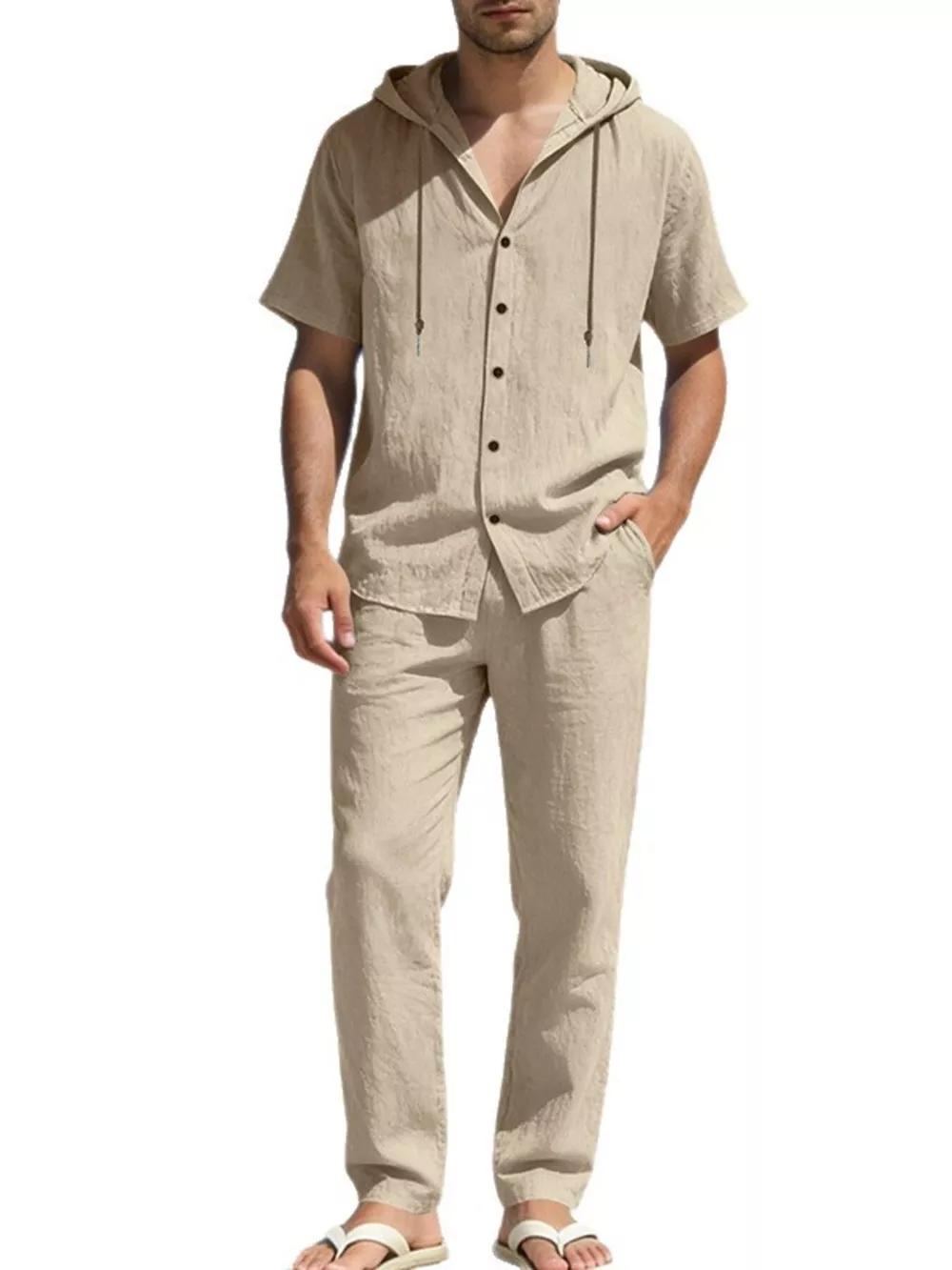 Men's Full Size Button Up Hooded Top and Pants Set Plus Size, image 11