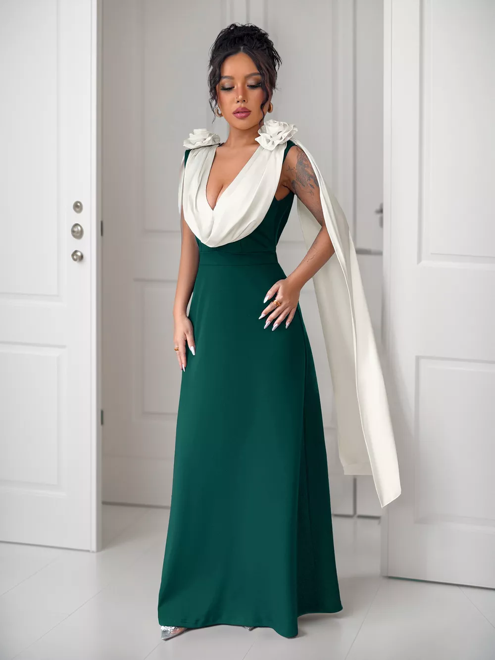 Floral Applique Two Tone Maxi Dress, image 17